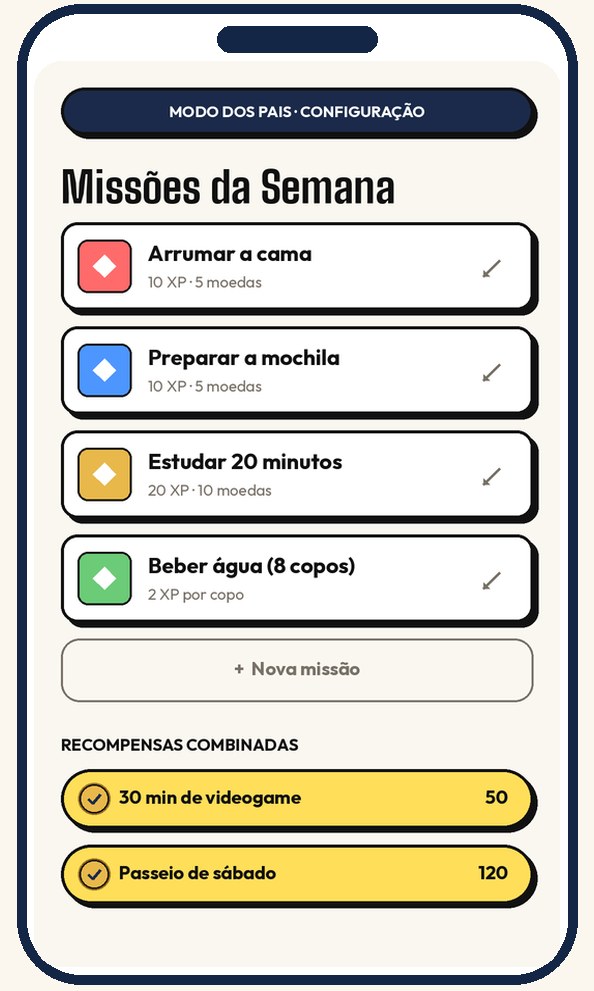Tela de configuração das missões da semana